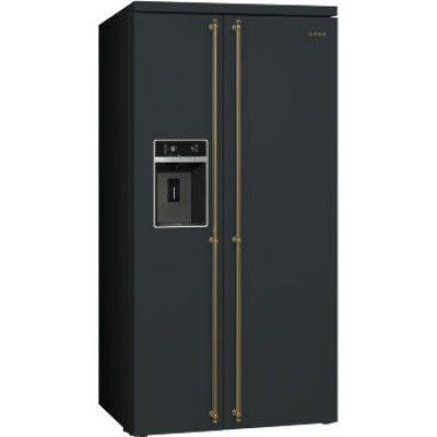 SMEG SBS8004AO Отдельностоящий холодильник, Side-by-side, No-Frost,антрацит, фурнитура латунная, No-frost