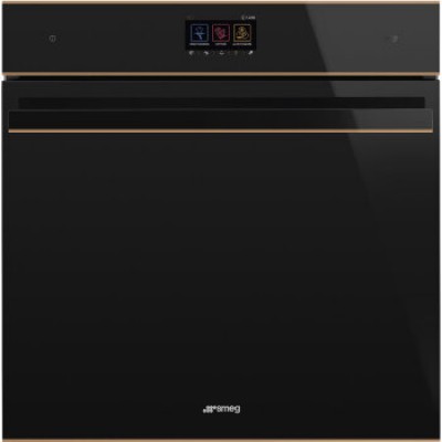 SMEG SFP6604WSPNR Многофункциональный духовой шкаф с функцией пароувлажнения, SmegConnect, 60 см, черное стекло Eclipse, профиль медный