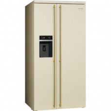 SMEG SBS8004P Отдельностоящий холодильник, Side-by-side, No-Frost,кремовый, фурнитура позолоченная