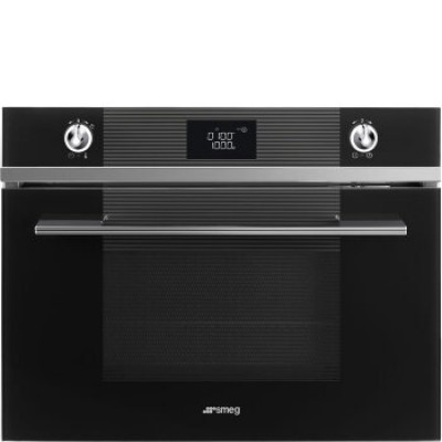 SMEG SF4102MCN Компактный духовой шкаф, комбинированный с микроволновой печью,60 см, высота 45 см, 14 функций, черное стекло.