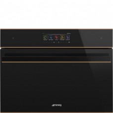 SMEG SF4606WMCNR Компактный многофункциональный духовой шкаф, комбинированный с микроволновой печью, SmegConnect, 60 см, высота 45 см, черное стекло, профиль медный