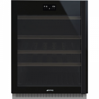 SMEG CVI638LWN3 Холодильный шкаф для вина встраиваемый, высота 82 см, петли слева, черное стекло.