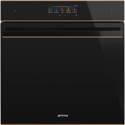 SMEG SFP6606WSPNR Многофункциональный духовой шкаф с функцией пароувлажнения, с пиролизом, SmegConnect, 60 см, черное стекло, профиль медный