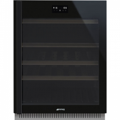 SMEG CVI638RWN3 Холодильный шкаф для вина встраиваемый, высота 82 см, петли справа, черное стекло.