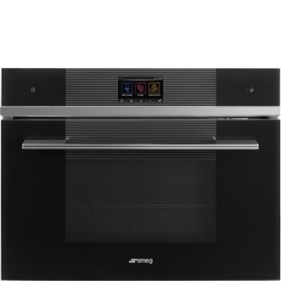SMEG SF4104WMCN Компактный многофункциональный духовой шкаф, комбинированный с микроволновой печью, SmegConnect, 60 см, высота 45 см, 14 функций, черное стекло.
